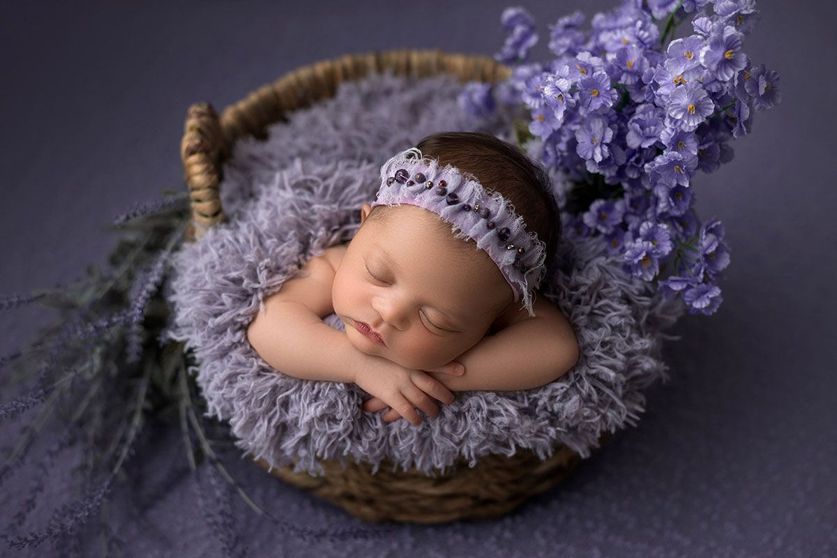 Newborn Session Baby girl in lavender Winter Park Florida